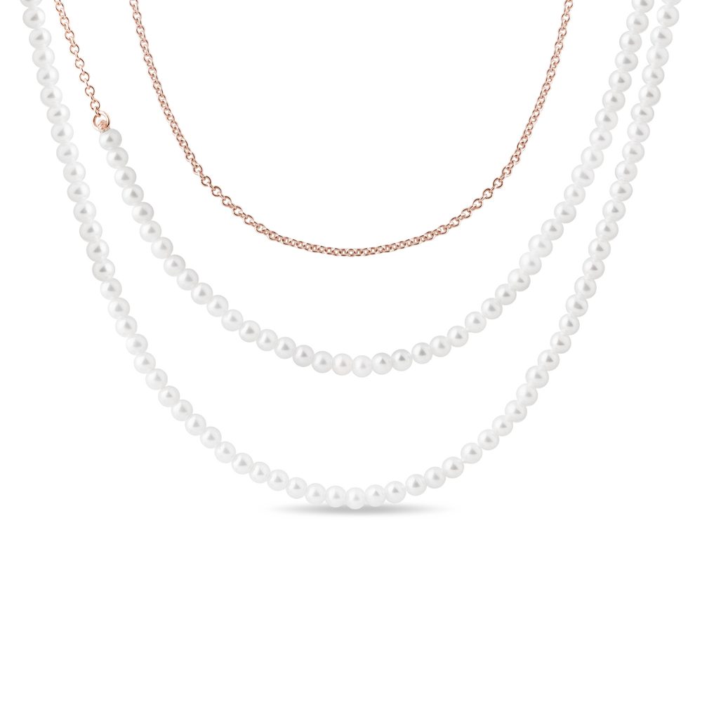 Šňůra ze sladkovodních perel v délce 85 cm v růžovém zlatě KLENOTA