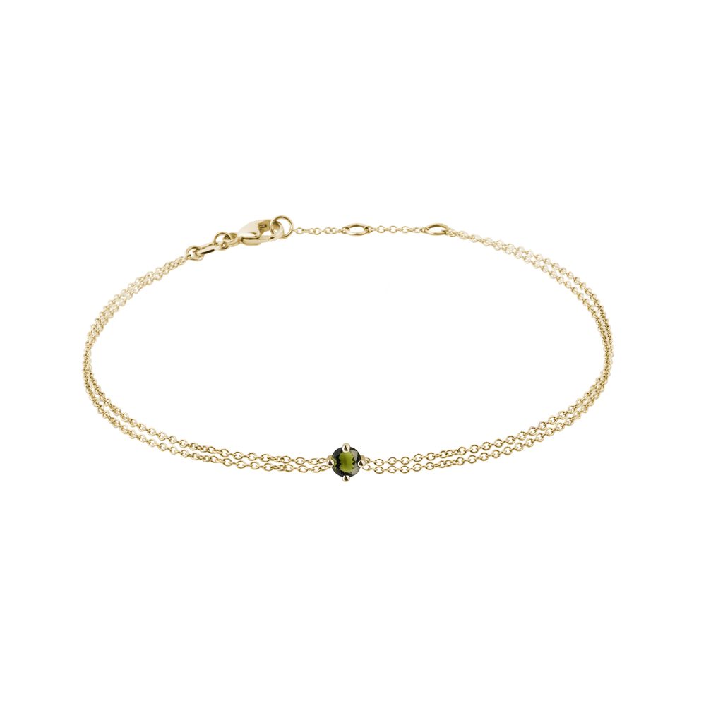 Dvojitý náramek ze žlutého zlata s kulatým vltavínem KLENOTA