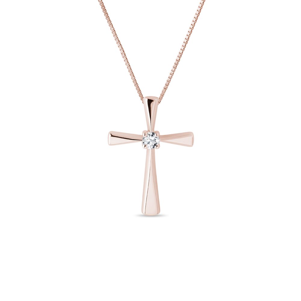 Přívěsek křížek s diamantem v růžovém zlatě KLENOTA