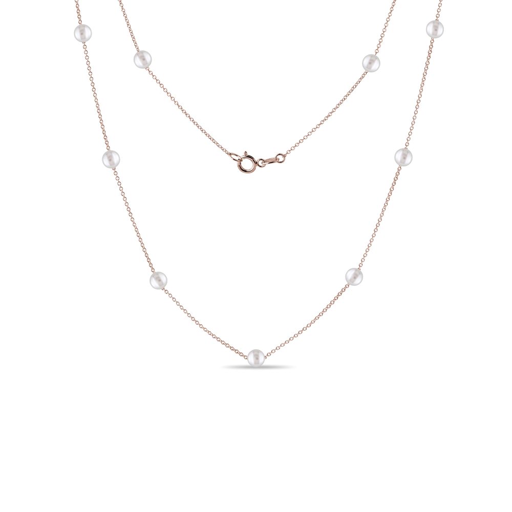 Náhrdelník z růžového zlata se sladkovodními perlami KLENOTA