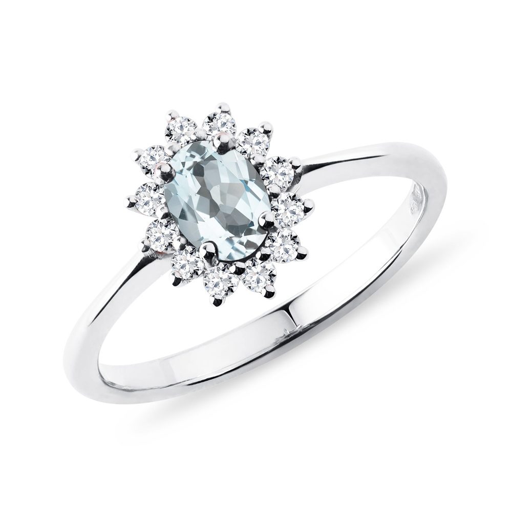 E-shop Akvamarínový prsten s brilianty v bílém zlatě