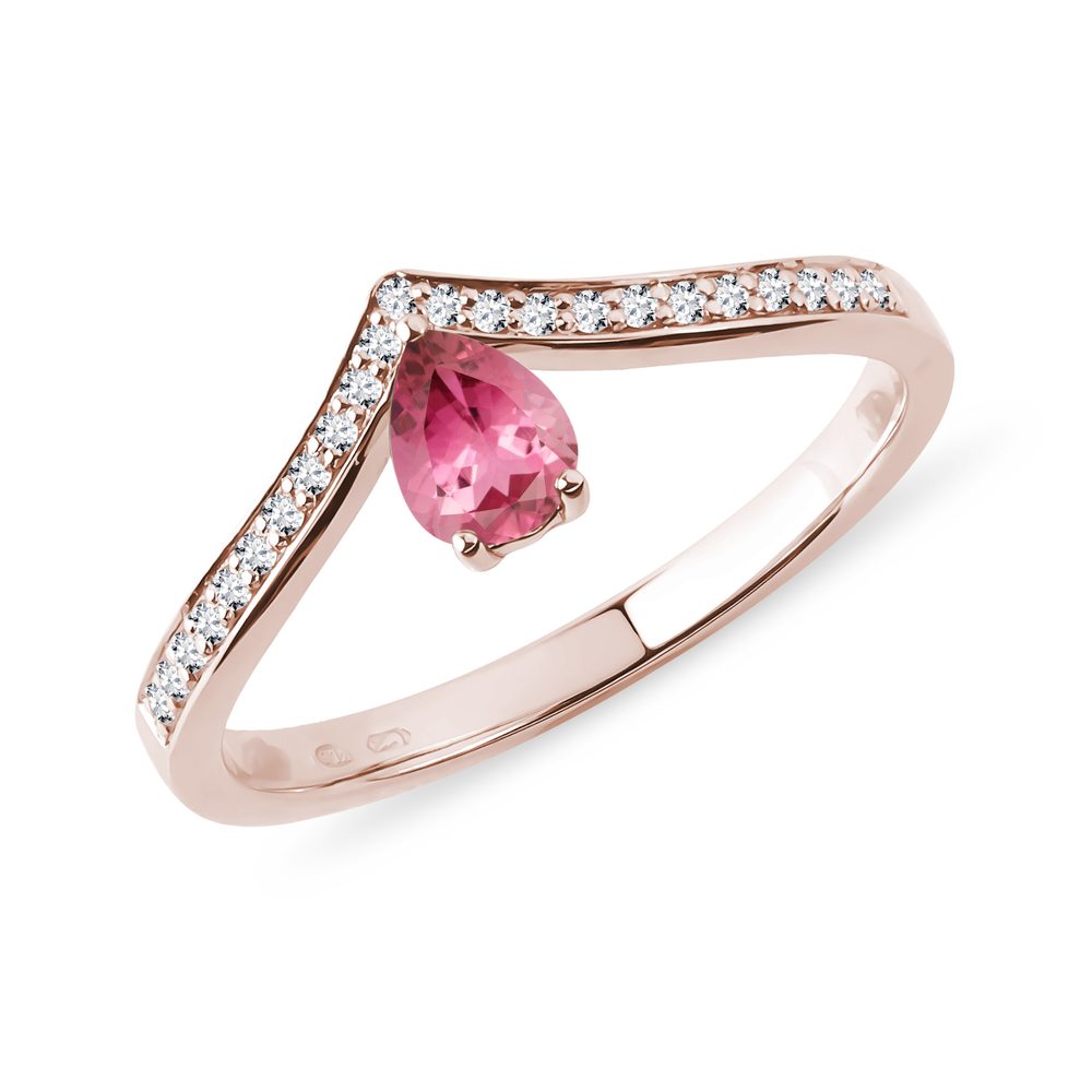E-shop Diamantový prsten z růžového 14k zlata s kapkou