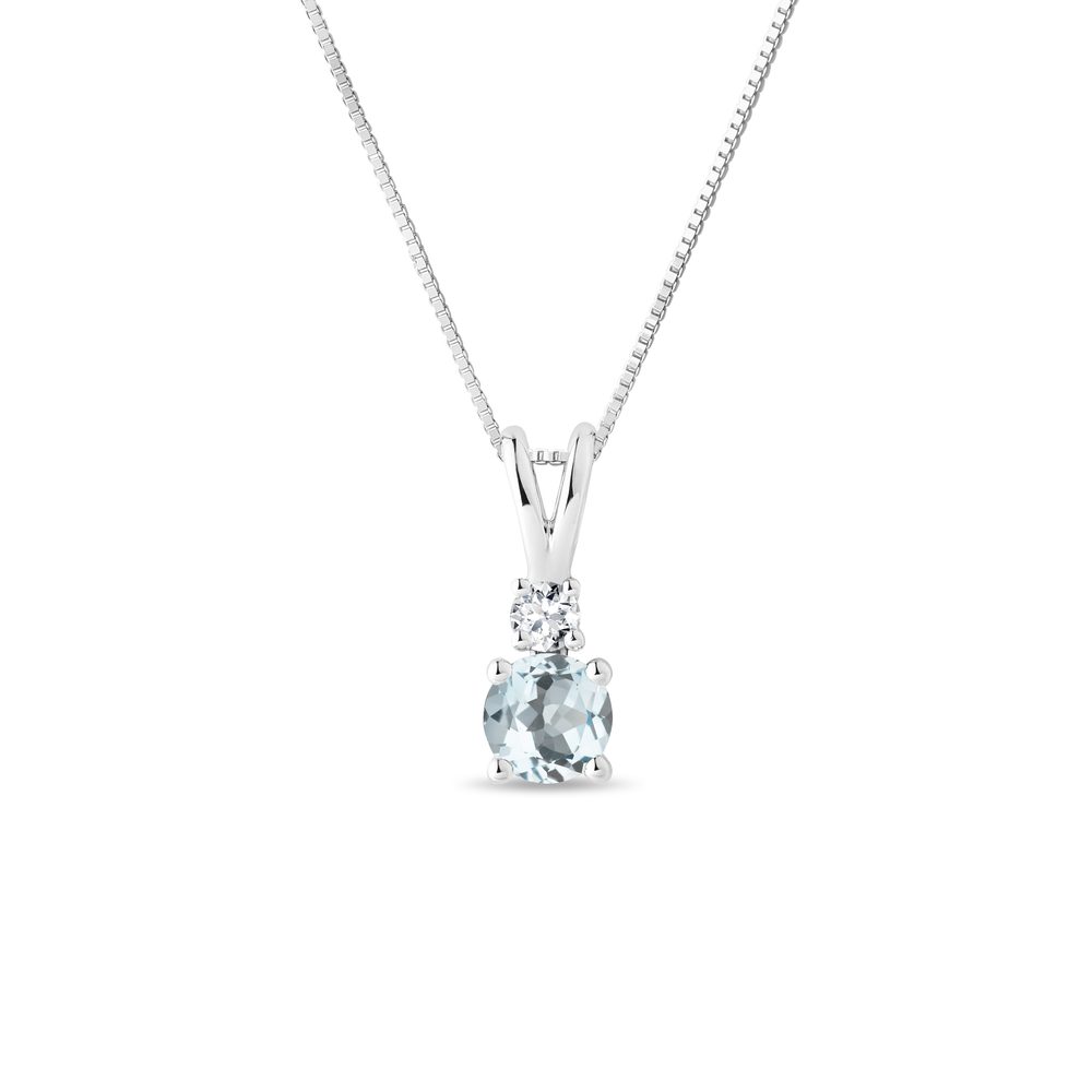 Akvamarínový náhrdelník z bílého zlata s diamantem KLENOTA