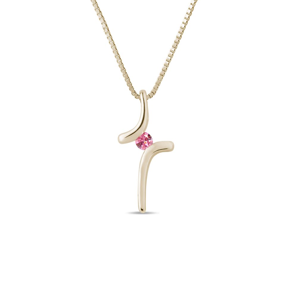 E-shop Zlatý náhrdelník s křížkem s růžovým safírem