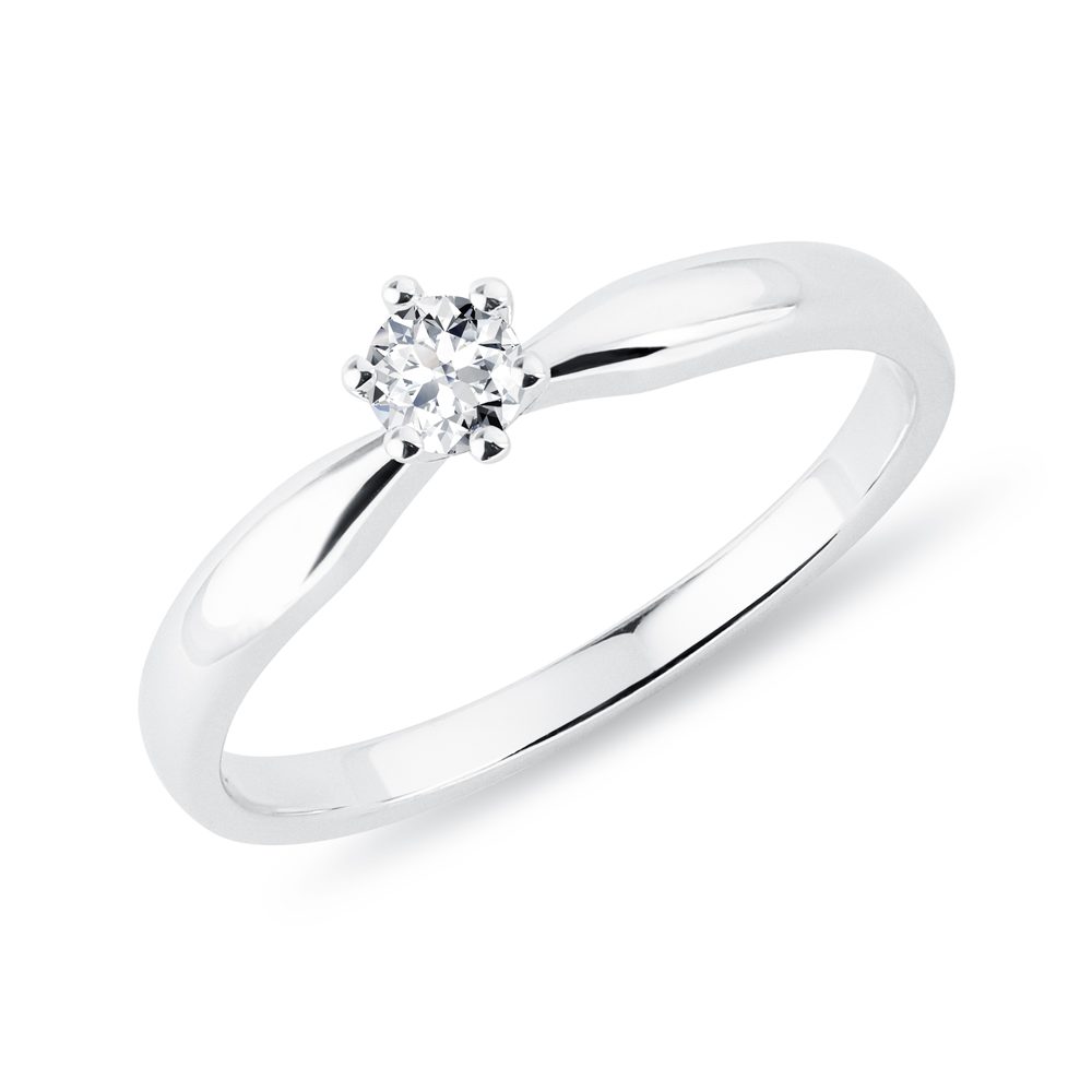 Zásnubní prsten s briliantem v bílém 14k zlatě KLENOTA