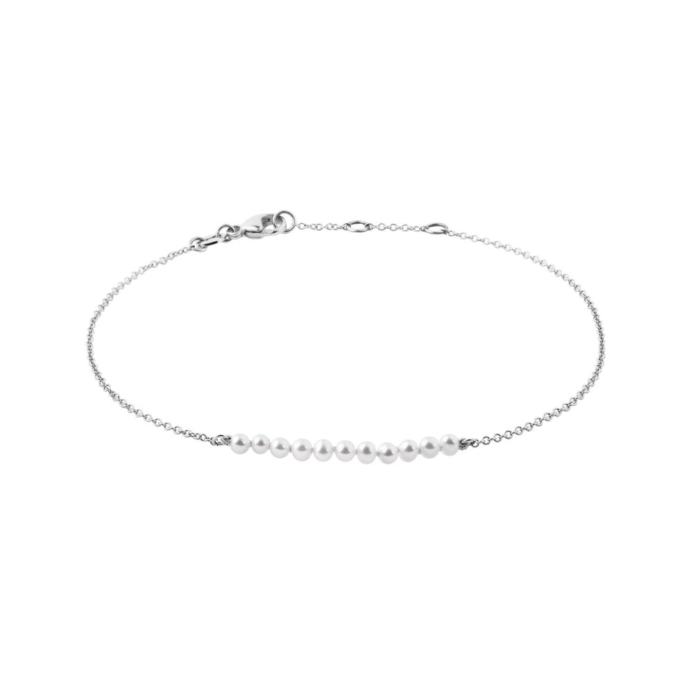 Řetízkový náramek s perličkami v bílém 14k zlatě KLENOTA