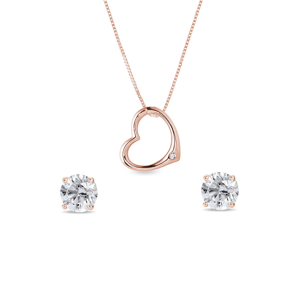 E-shop Diamantové pecky a přívěsek srdce v růžovém zlatě