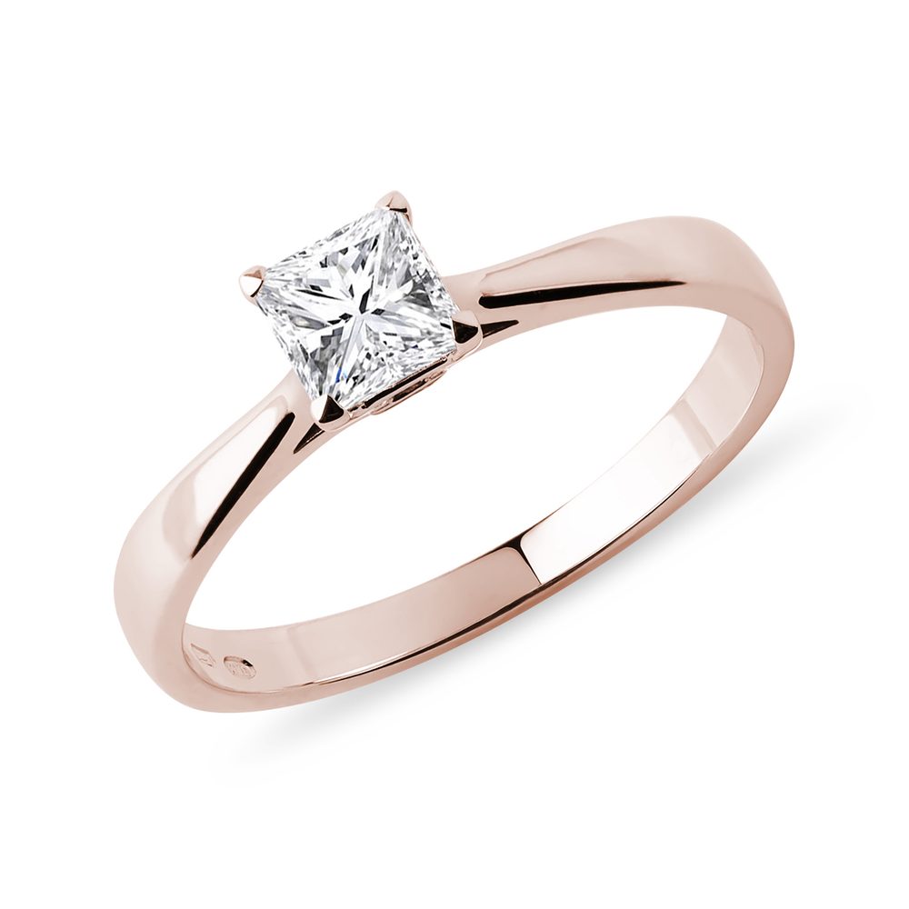E-shop Prsten z růžového zlata s diamantem v brusu princess