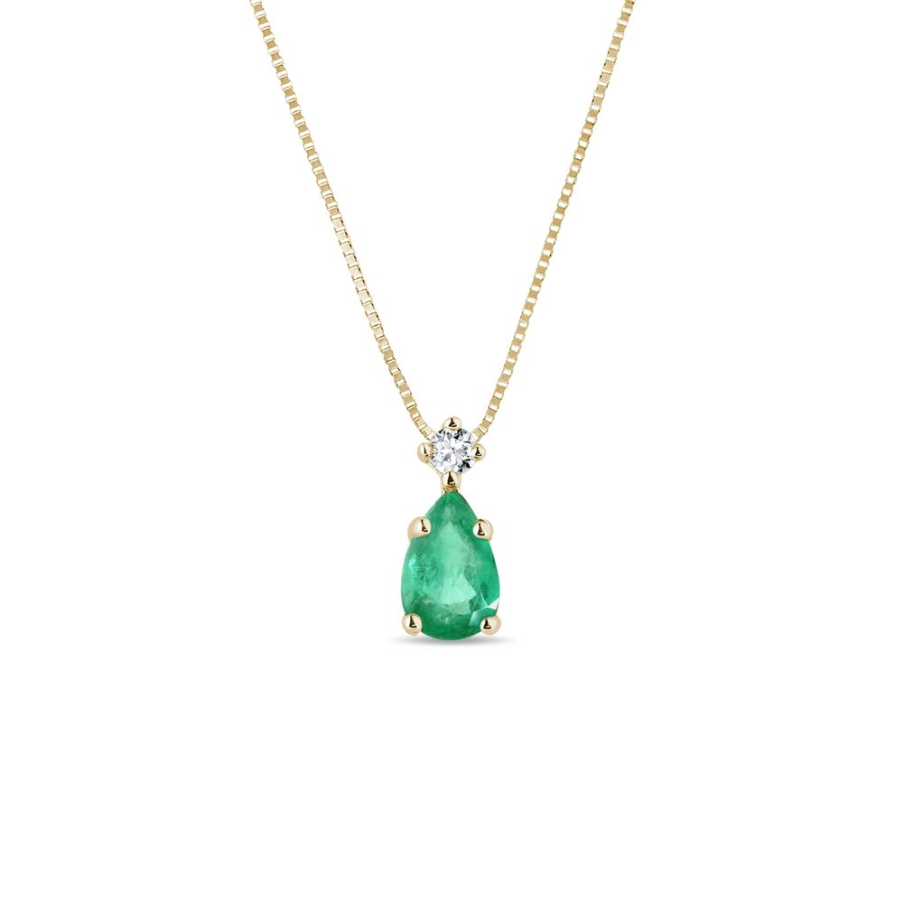 E-shop Zlatý náhrdelník se smaragdem a diamantem