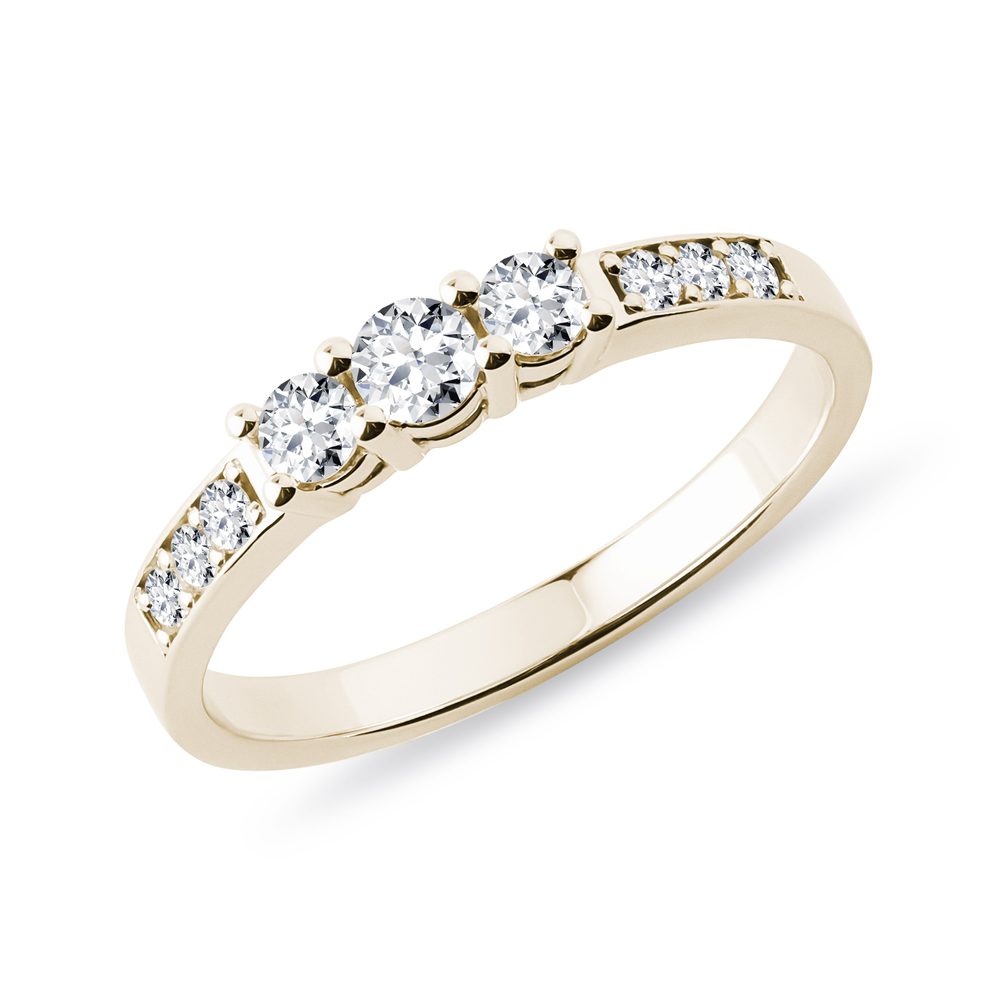Diamantový prsten triáda ze žlutého zlata KLENOTA