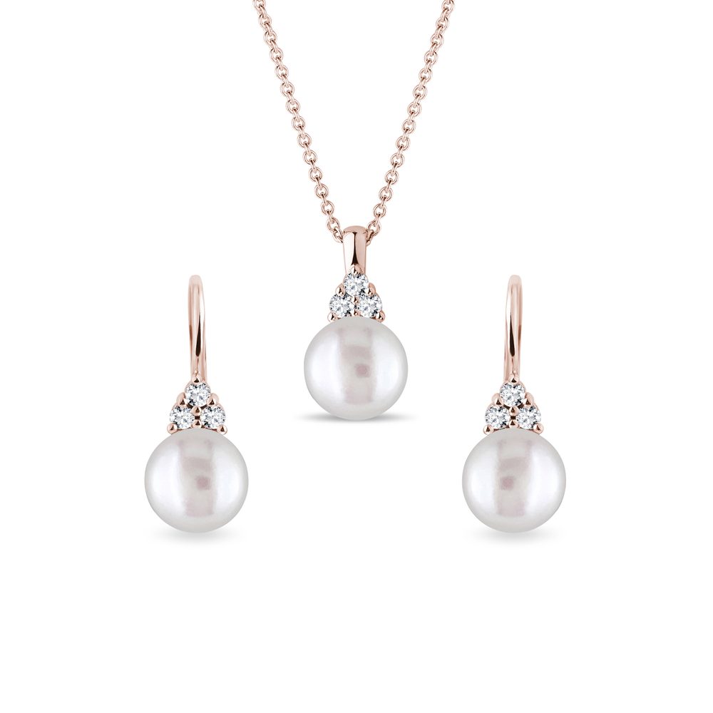 E-shop Sada šperků s perlami a diamanty v růžovém zlatě