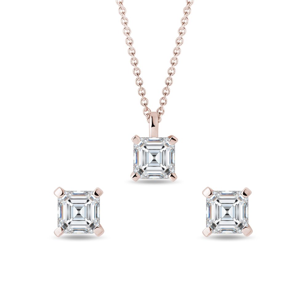 Sada šperků s asscher diamanty v bílém zlatě KLENOTA