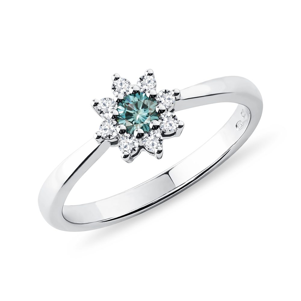 E-shop Prsten kytička z bílého zlata s modrým diamantem
