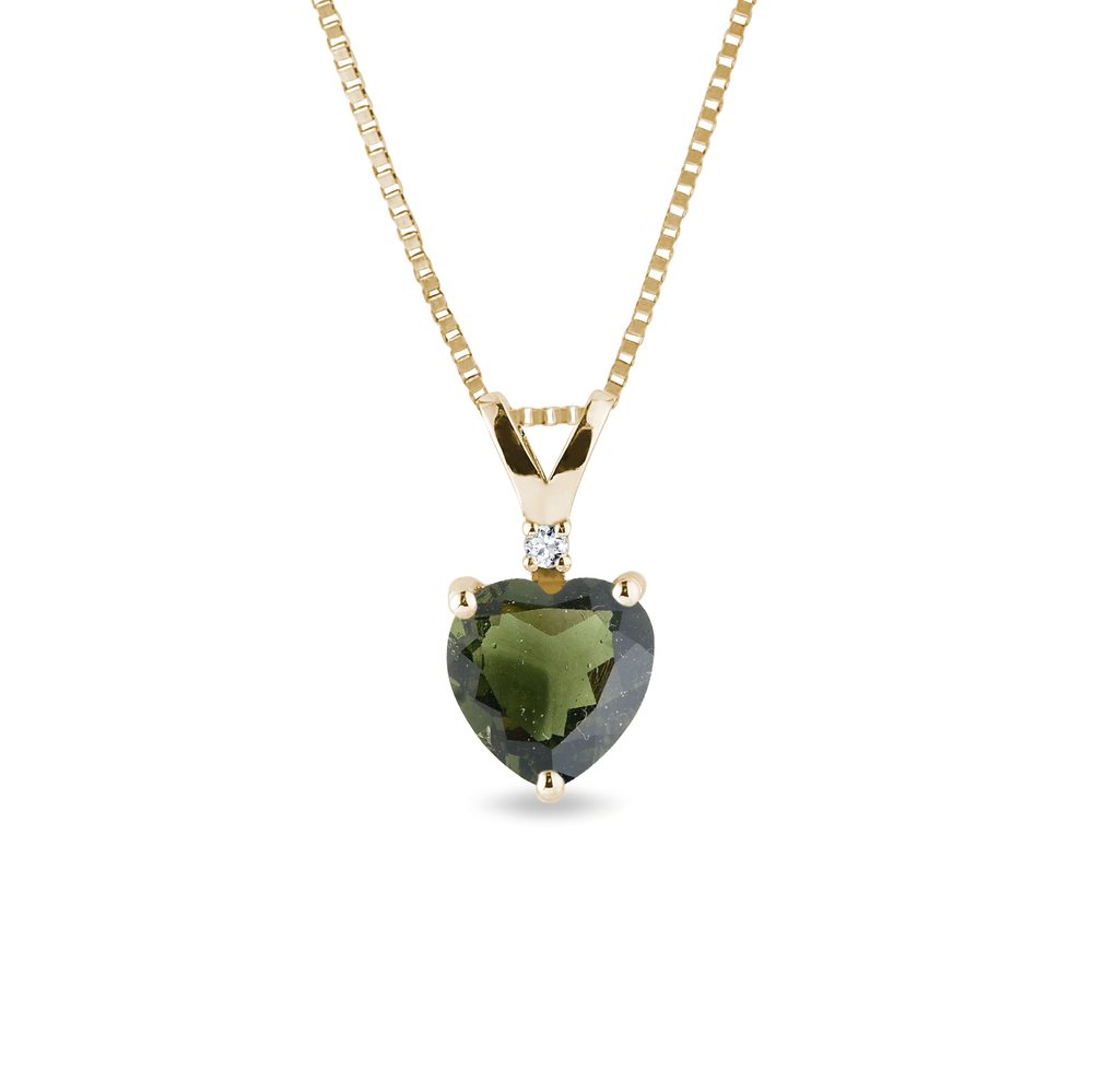 E-shop Zlatý náhrdelník srdce s vltavínem a briliantem