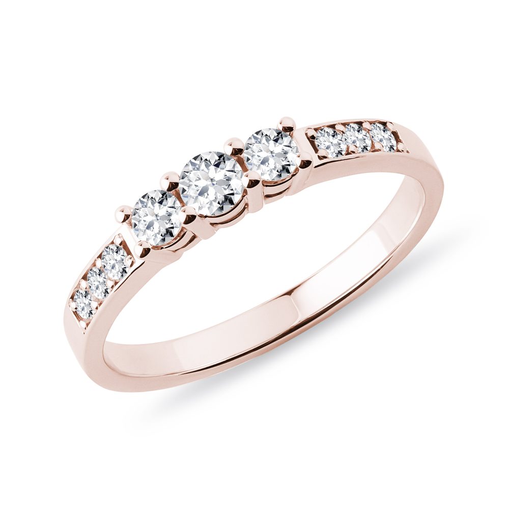 Diamantový prsten triáda z růžového zlata KLENOTA