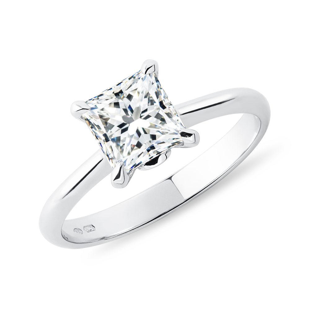 E-shop Prsten s lab grown diamantem princess v bílém zlatě