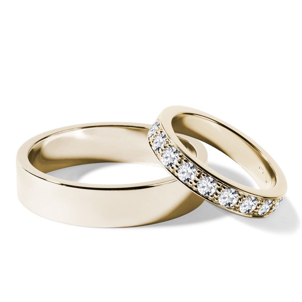 E-shop Sada diamantového a hladkého prstenu ve zlatě