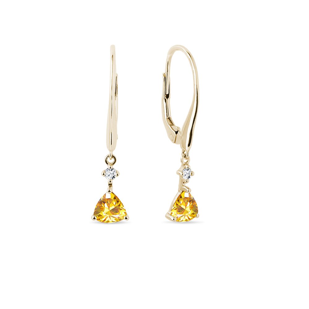 E-shop Zlaté visací náušnice s citrínem a diamanty