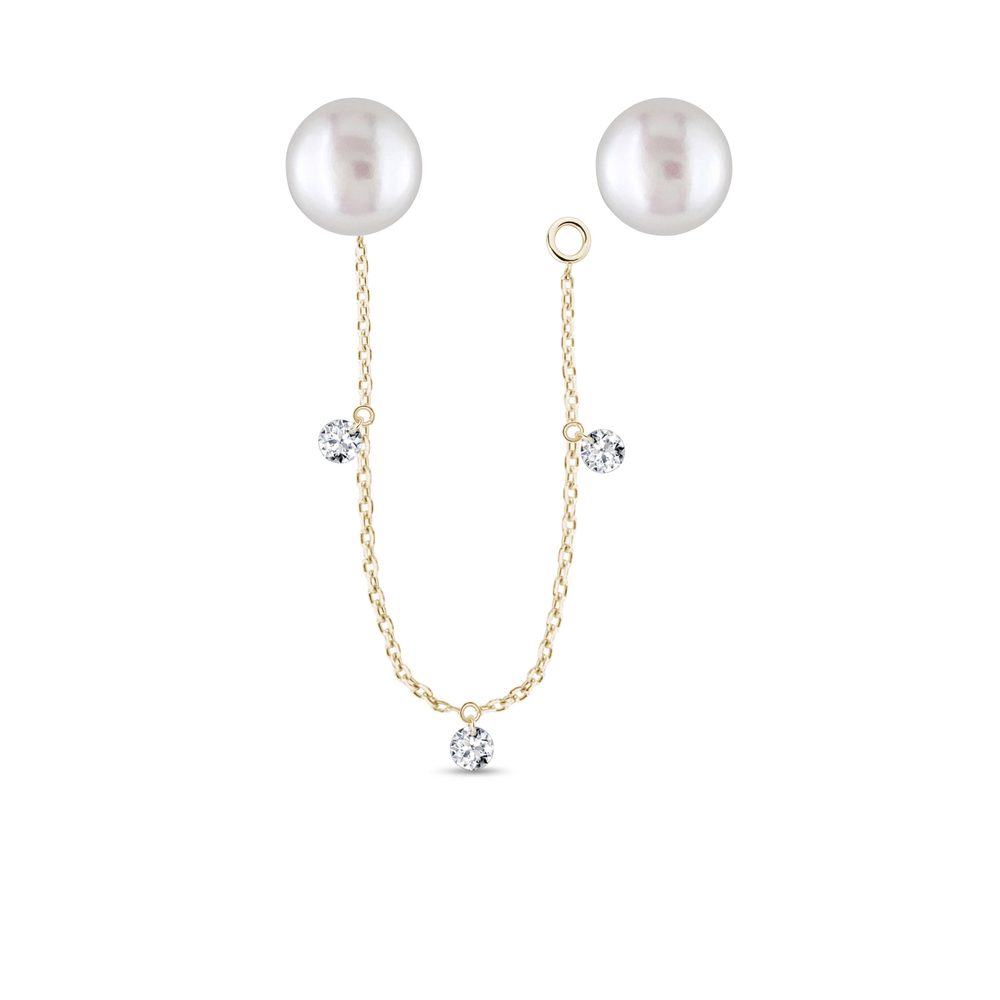 Variabilní perlové náušnice s diamanty a řetízkem ve zlatě KLENOTA