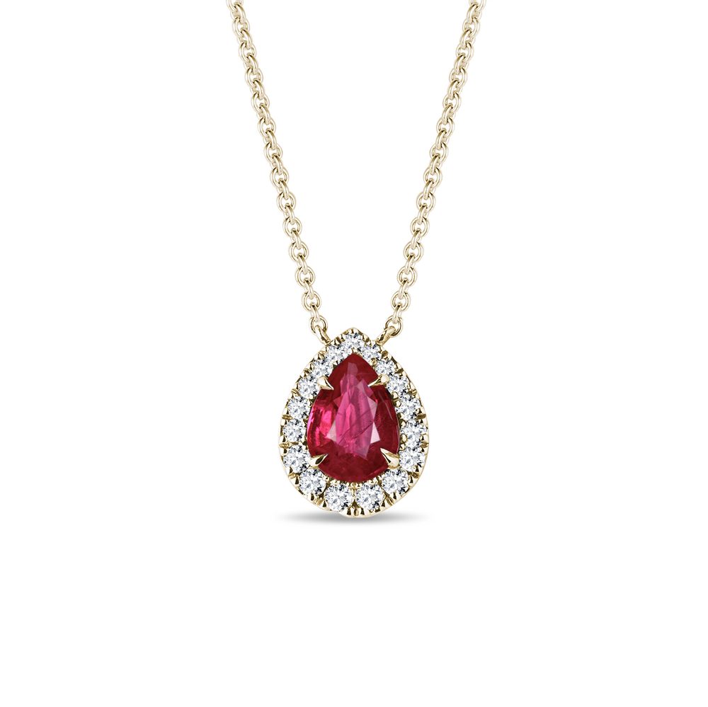 E-shop Elegantní diamantový náhrdelník s rubínem ve žlutém zlatě