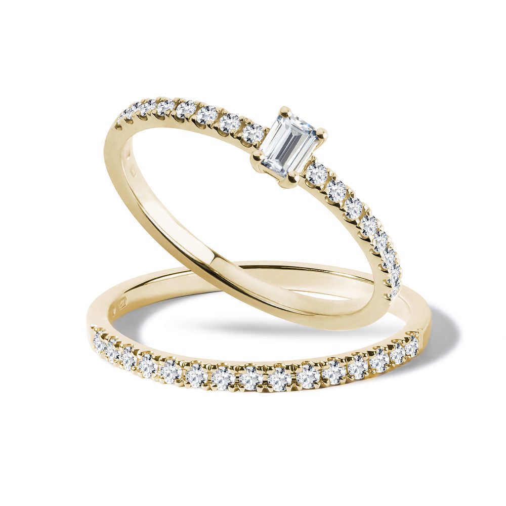 Set zásnubního a snubního prstenu s diamanty ve 14k zlatě KLENOTA