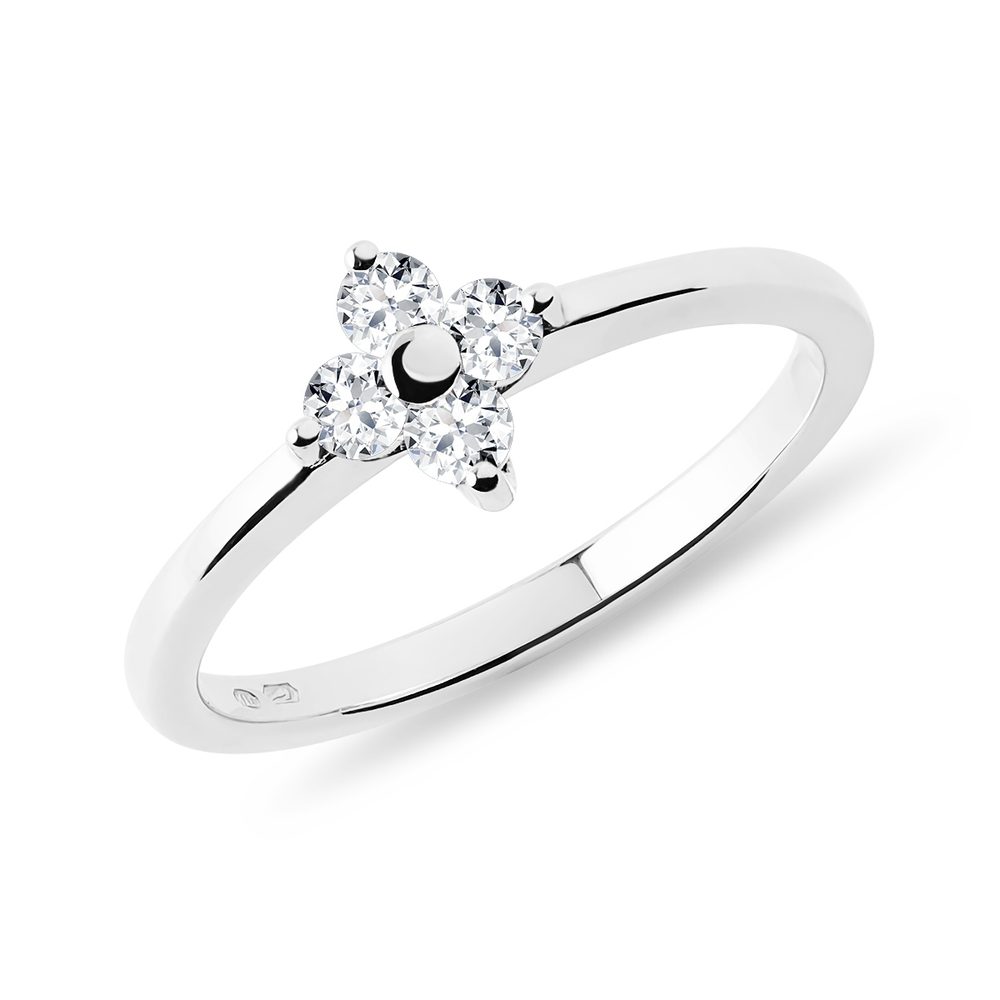 E-shop Diamantový prsten čtyřlístek z bílého 14k zlata