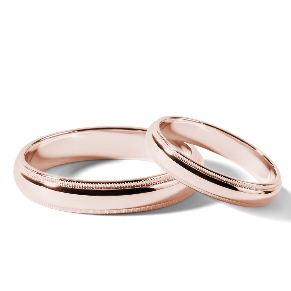 Set snubních prstenů z růžového zlata s jemným zdobením KLENOTA