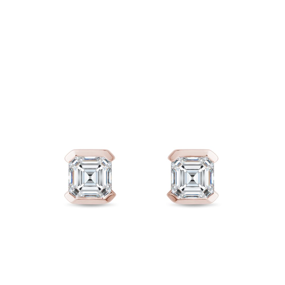 Pecky ze 14k růžového zlata s diamanty v brusu asscher KLENOTA
