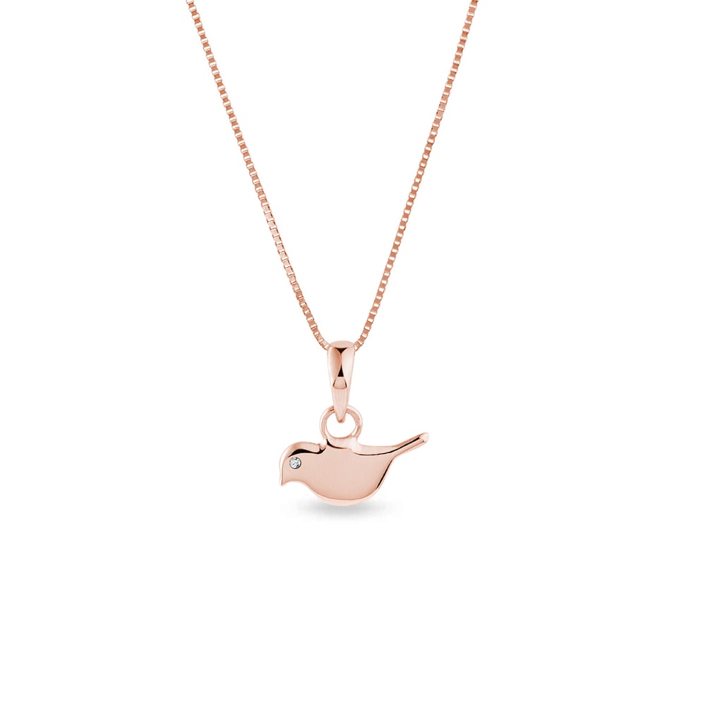 E-shop Náhrdelník ptáček z růžového zlata s diamantem