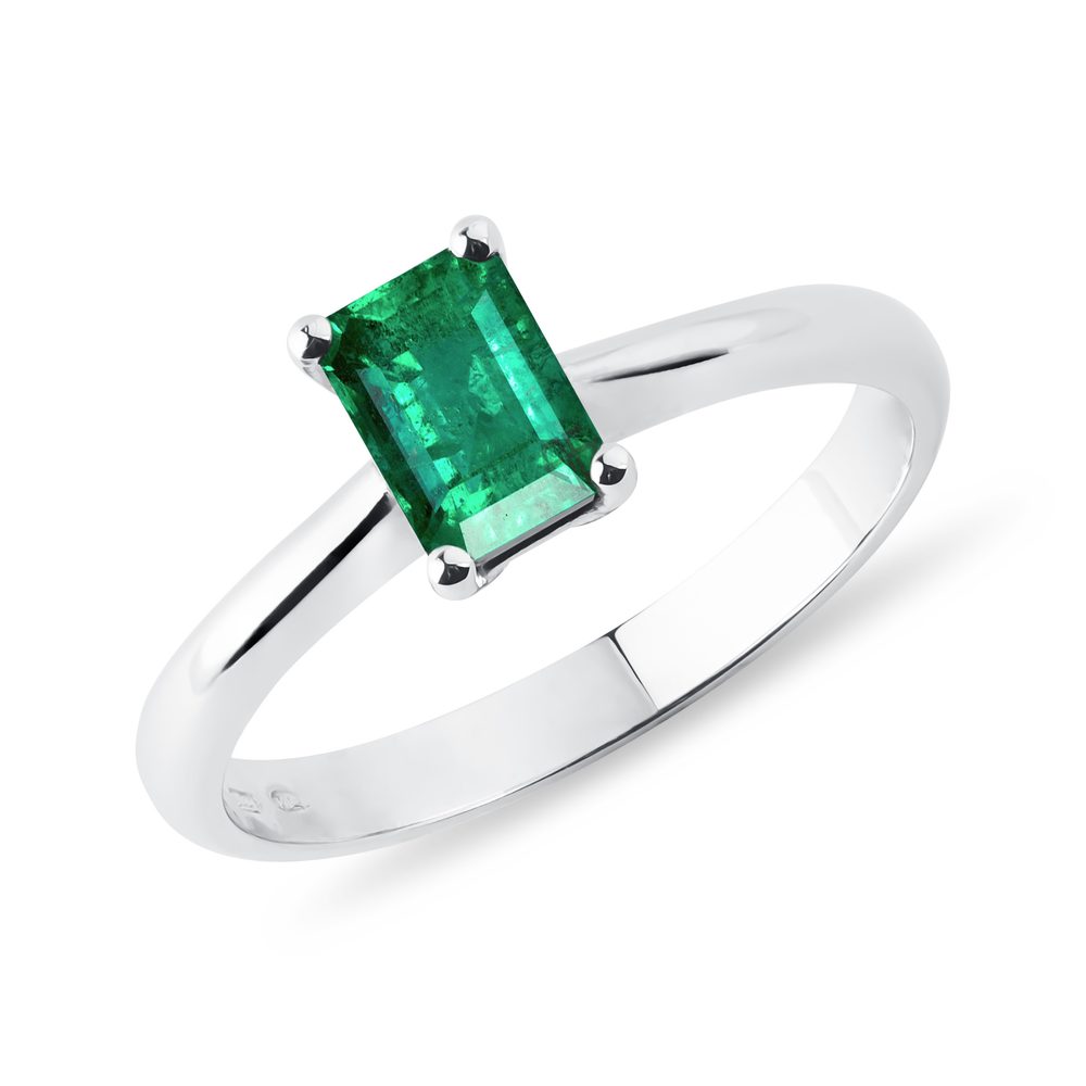 E-shop Prsten z bílého zlata se smaragdem v brusu emerald