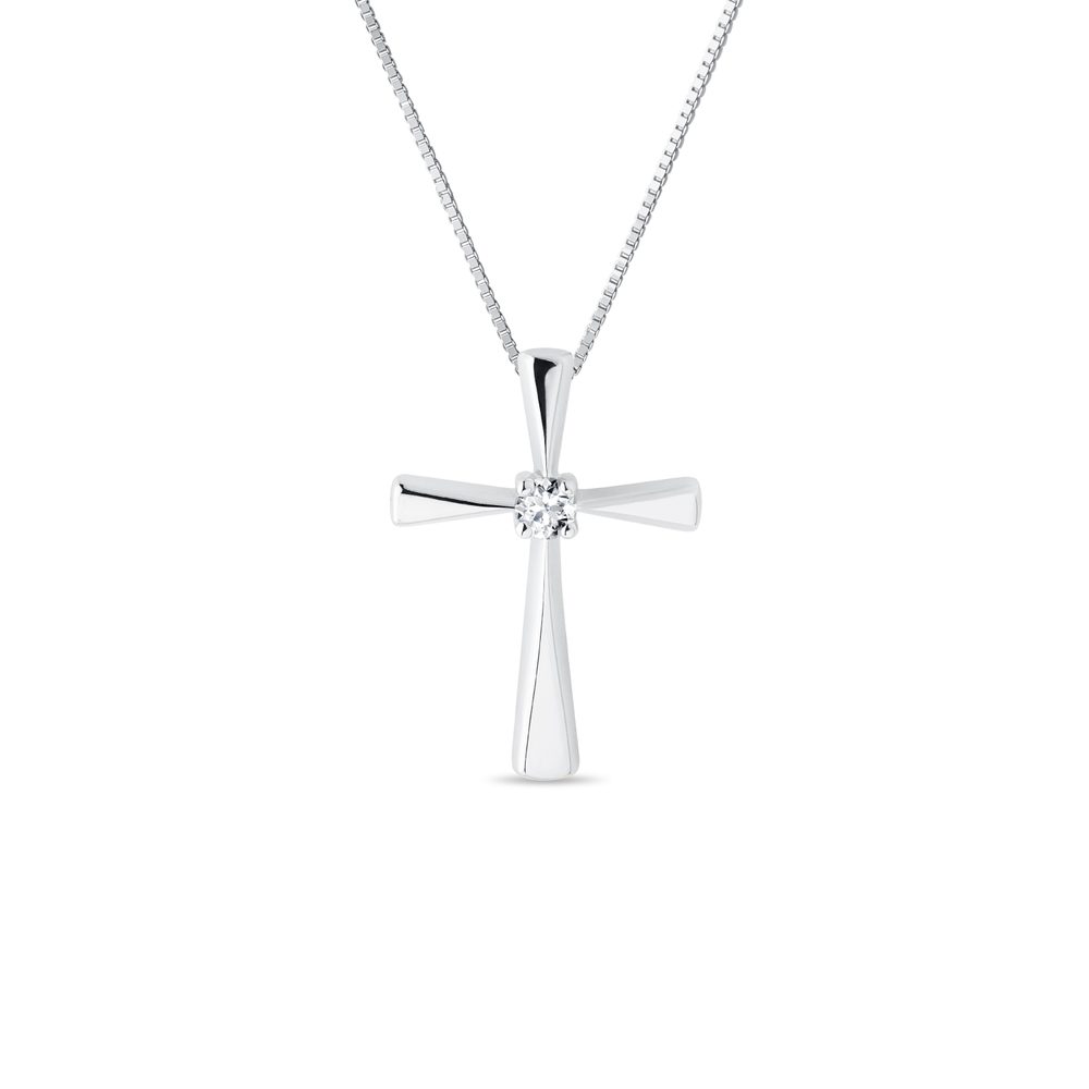 Přívěsek křížek s diamantem v bílém zlatě KLENOTA