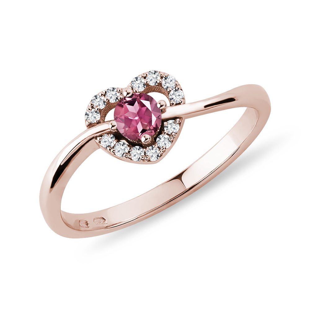 E-shop Prsten srdce s turmalínem a diamanty v růžovém zlatě