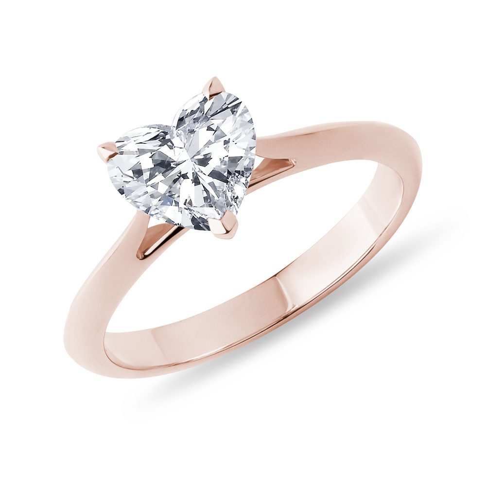 Prsten srdce s 1.0 ct lab grown diamantem v růžovém zlatě KLENOTA