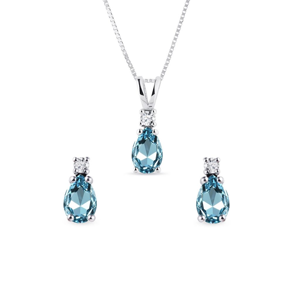 E-shop Set šperků s topazy a diamanty v bílém 14k zlatě