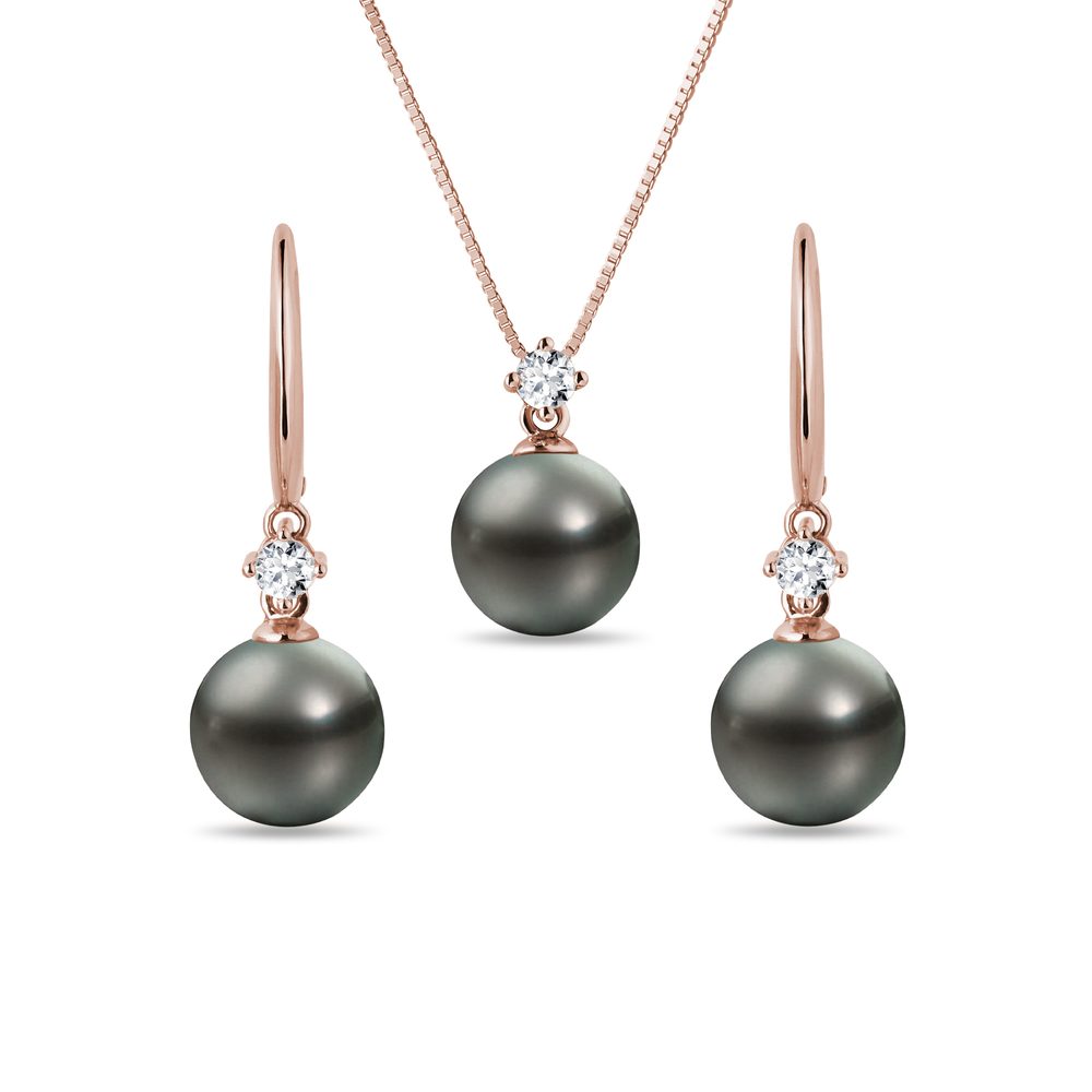 Sada náhrdelníku a náušnic s tahitskou perlou v růžovém zlatě KLENOTA