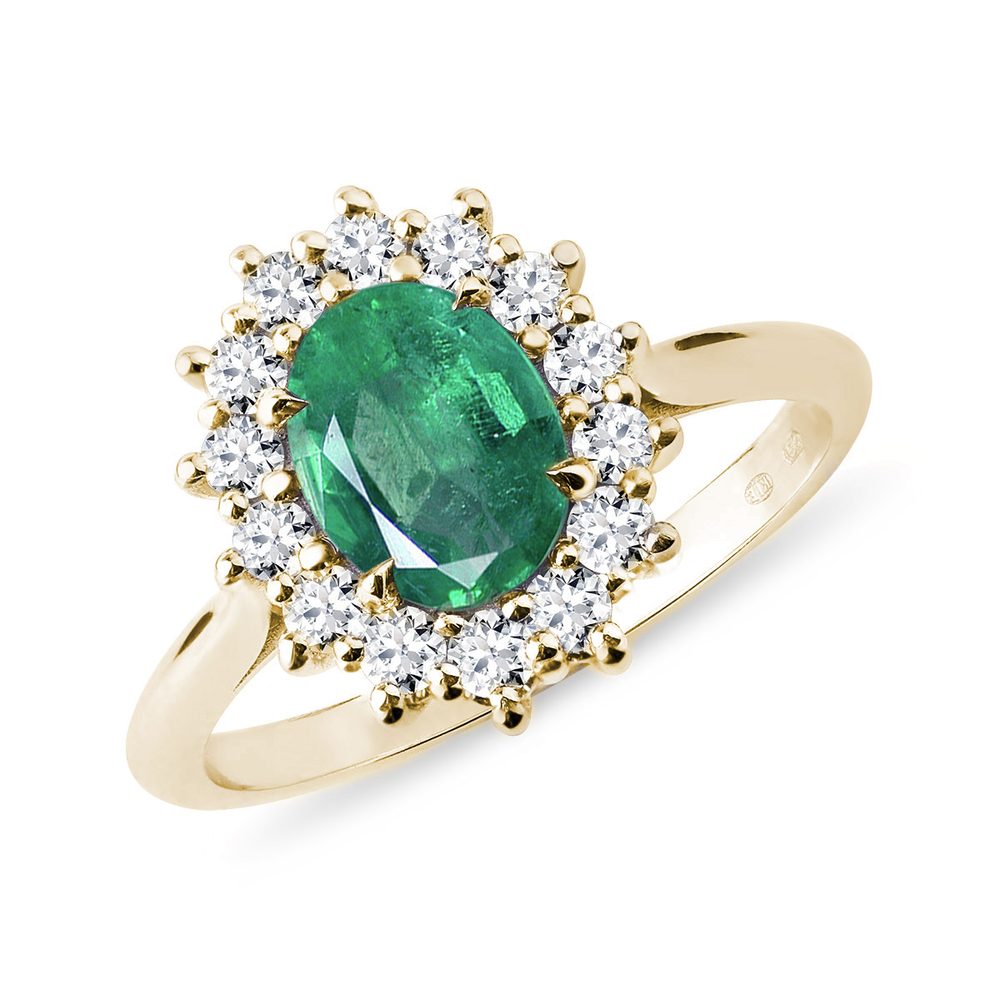 E-shop Prsten se smaragdem a brilianty ve zlatě