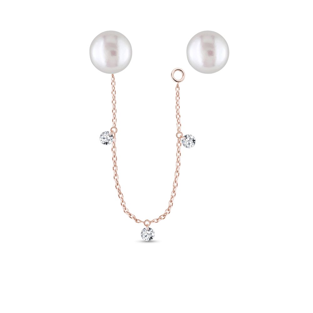 Variabilní perlové náušnice s diamanty a řetízkem v růžovém zlatě KLENOTA