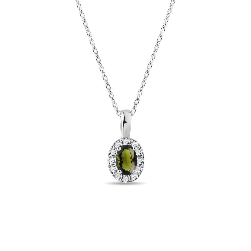 E-shop Halo náhrdelník s vltavínem a diamanty v bílém zlatě