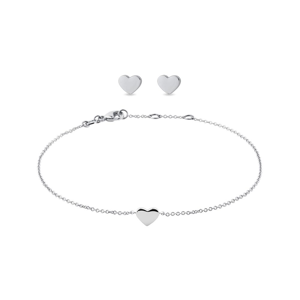 Set srdíčkových náušnic a náramku v bílém 14k zlatě KLENOTA