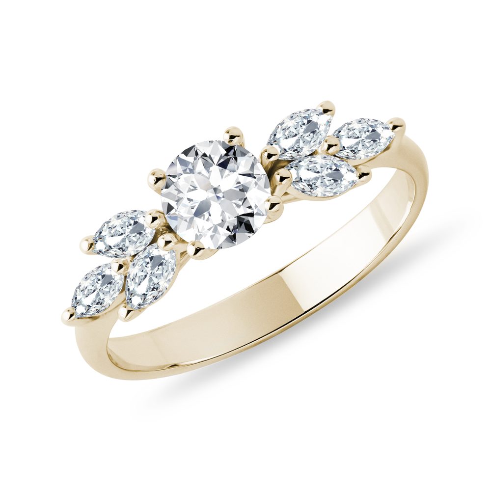 Úchvatný diamantový prsten ze žlutého 14k zlata KLENOTA