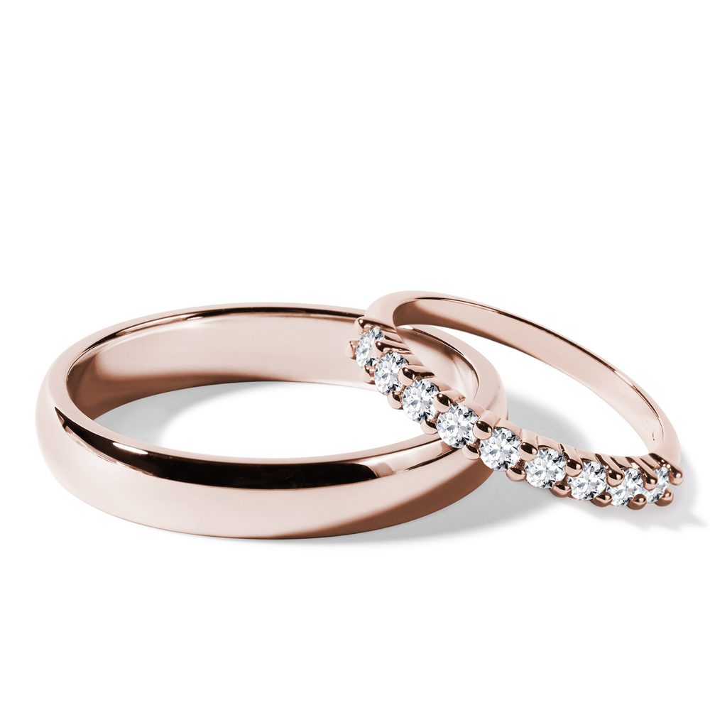 E-shop Souprava snubních prstenů s diamanty v růžovém zlatě