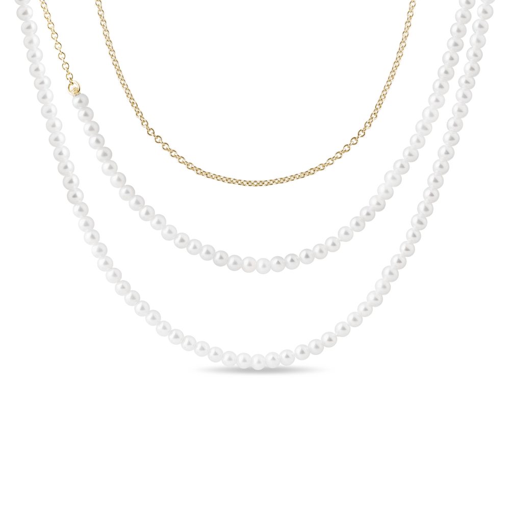Šňůra ze sladkovodních perel a zlata v délce 85 cm KLENOTA