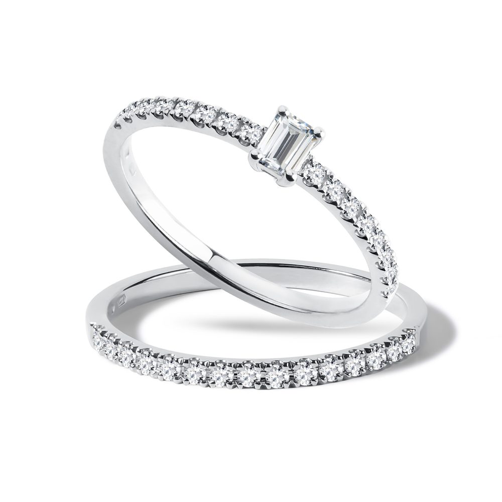 Set zásnubního a snubního prstenu v bílém zlatě KLENOTA