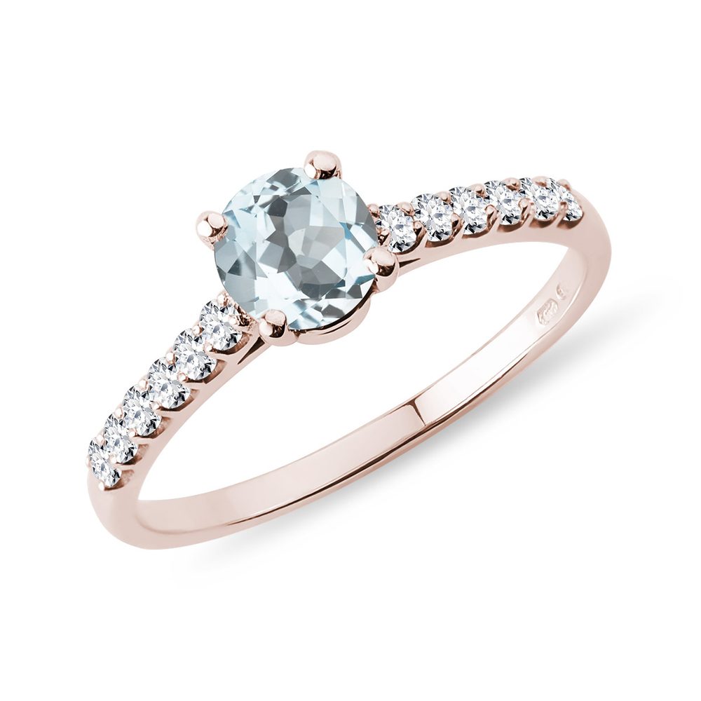 E-shop Diamantový prsten z růžového zlata s akvamarínem