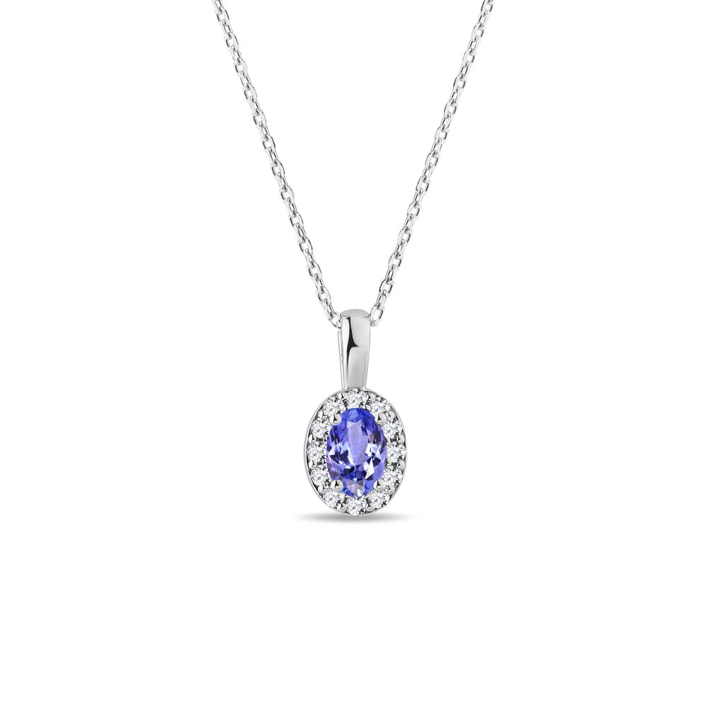 E-shop Halo náhrdelník s tanzanitem a diamanty v bílém zlatě