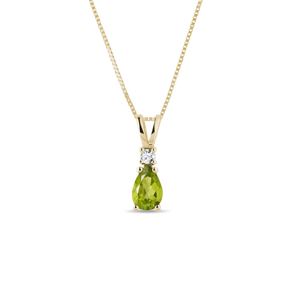 E-shop Zlatý náhrdelník s olivínem a briliantem