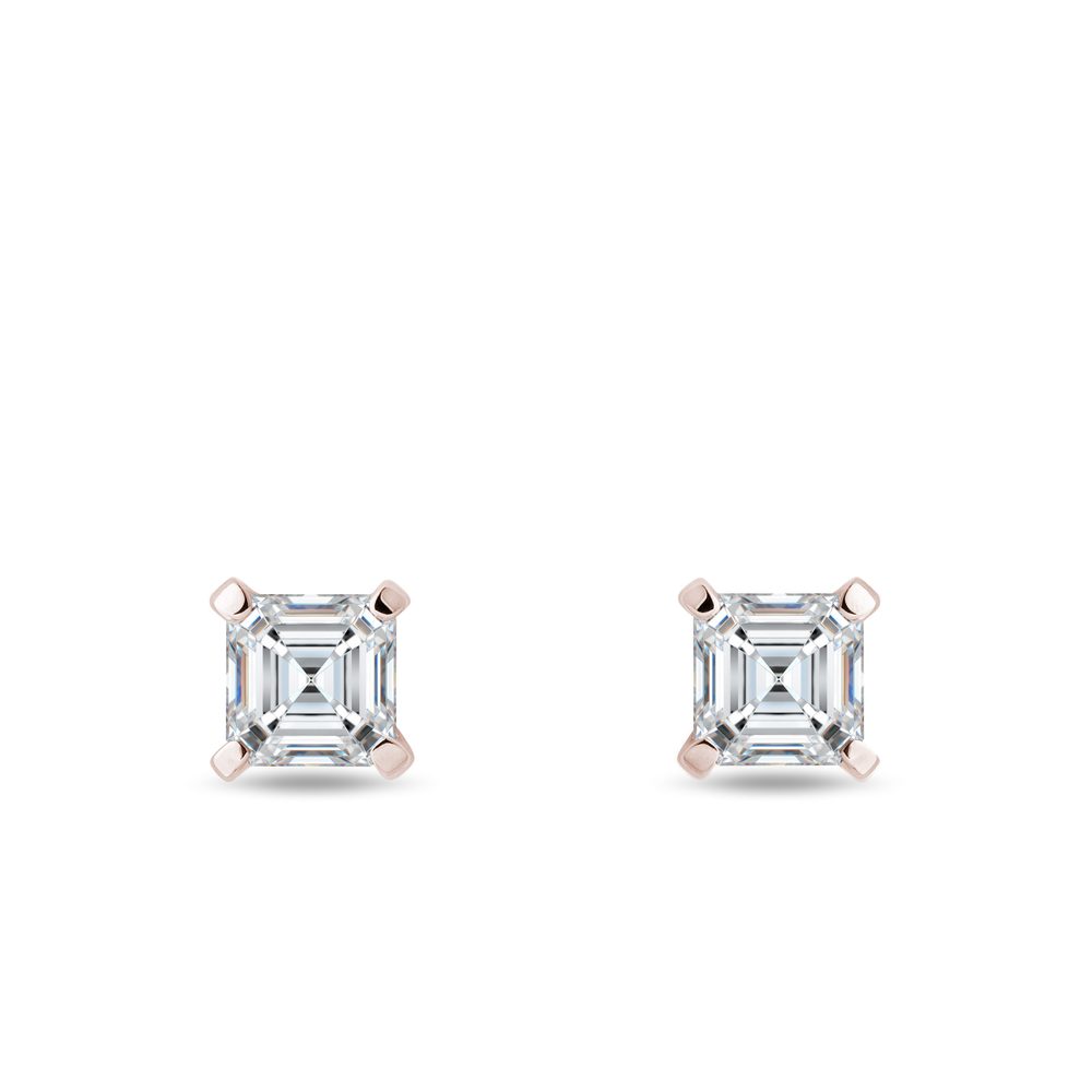 Náušnice s asscher diamantem v růžovém zlatě KLENOTA