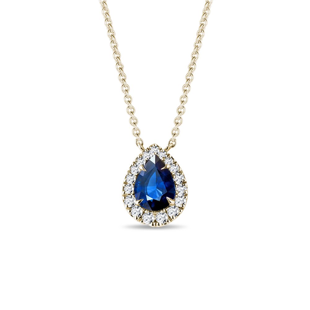 E-shop Elegantní diamantový náhrdelník se safírem ve žlutém zlatě