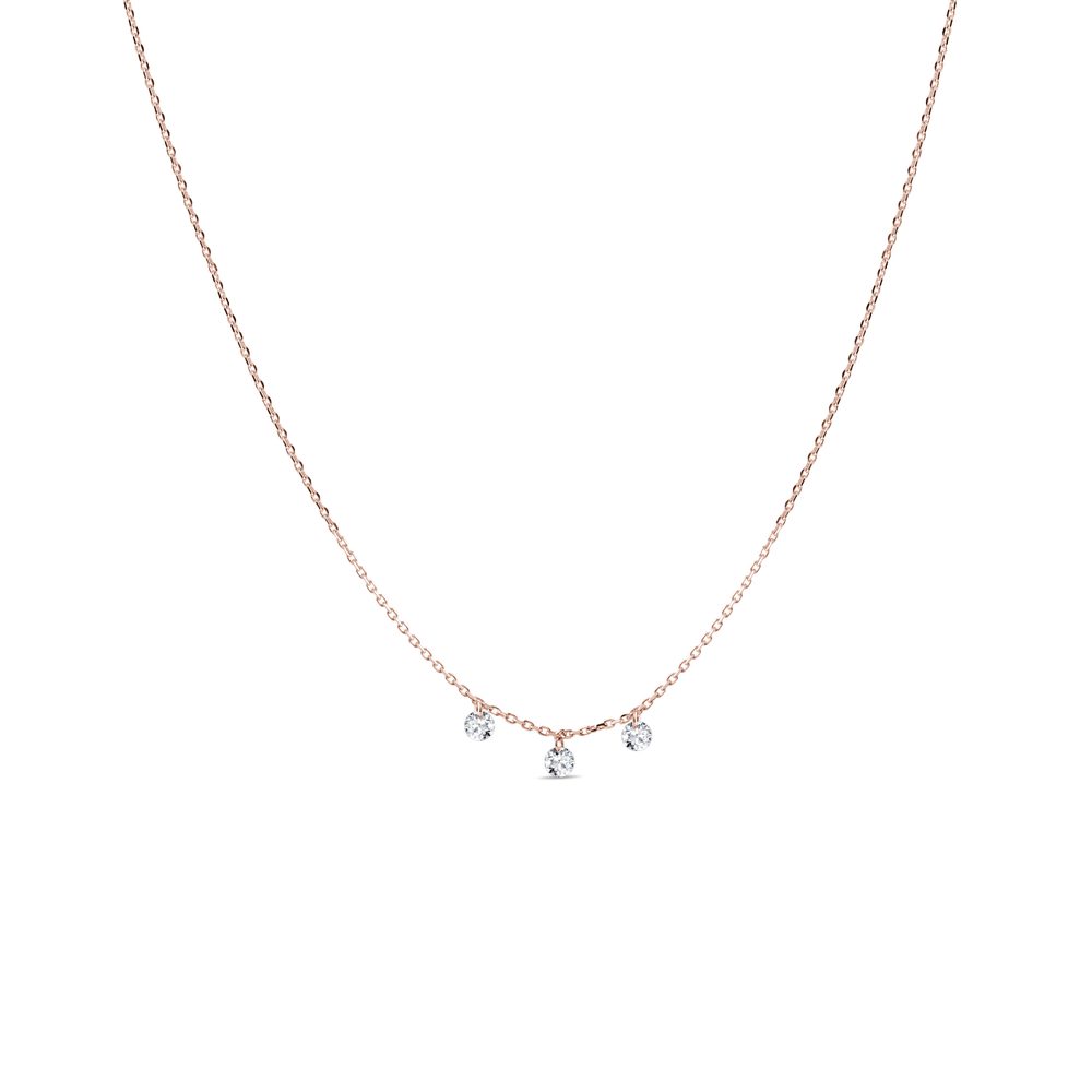 Náhrdelník se třemi lab grown diamanty v růžovém zlatě KLENOTA