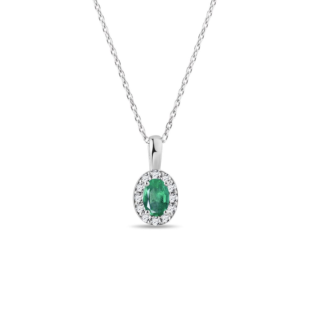 E-shop Halo náhrdelník se smaragdem a diamanty v bílém zlatě